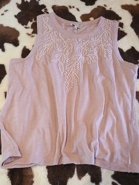 Lucky Brand Dusty Rose Embroidered Sleeveless Tank